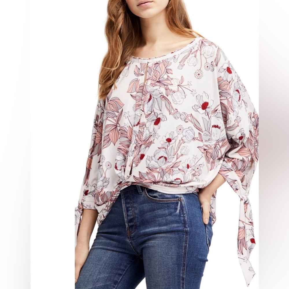 Free People Floral Blouse in White and Pink - Picture 2 of 11
